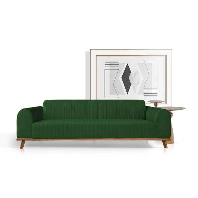 Sofá Living átila 2,10m Em Veludo Verde Base Madeira Maciça
