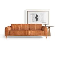 Sofá Living Luxo átila 2,10m Em Couro Ecológico Caramelo Base Madeira Maciça - 1