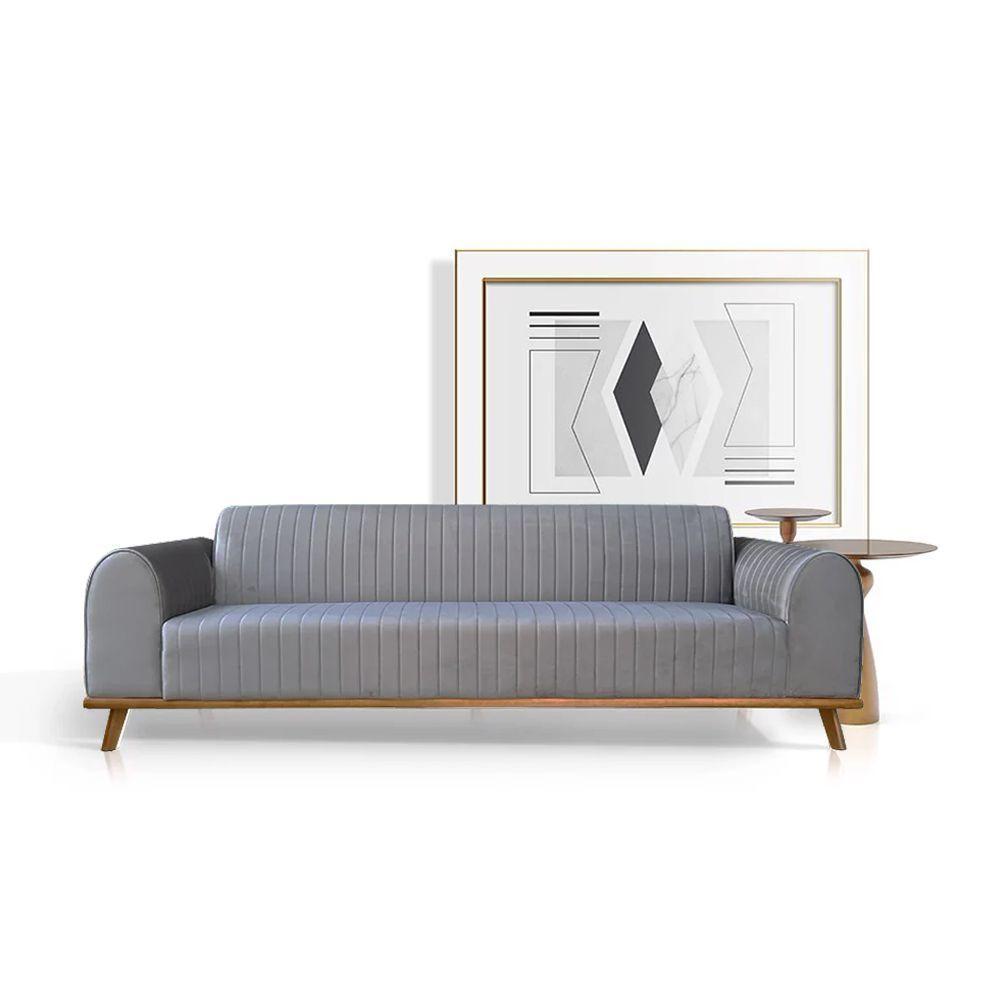 Sofá Living átila 2,50m 5 Lugares Veludo Chumbo - 1