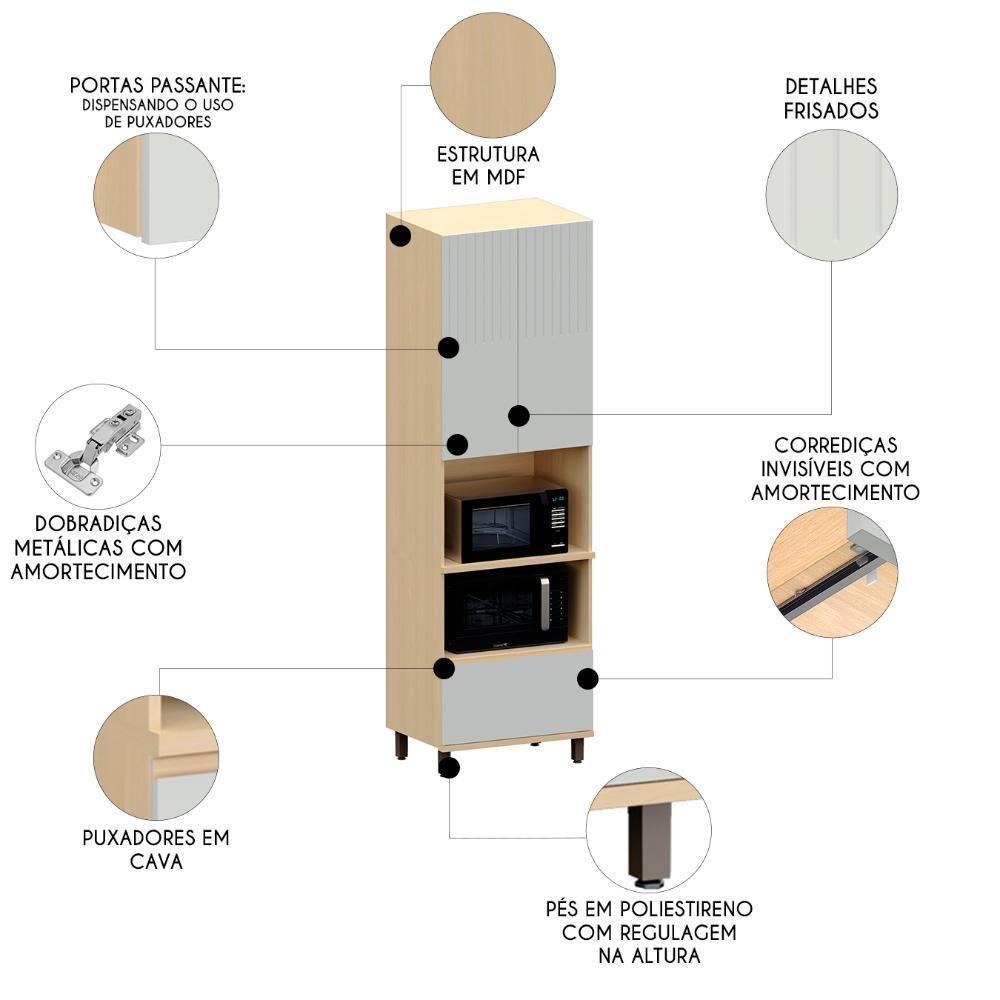 Paneleiro Cozinha Torre Quente 70cm Pierre Carvalho/cinza L01 - Mpozenato - 3