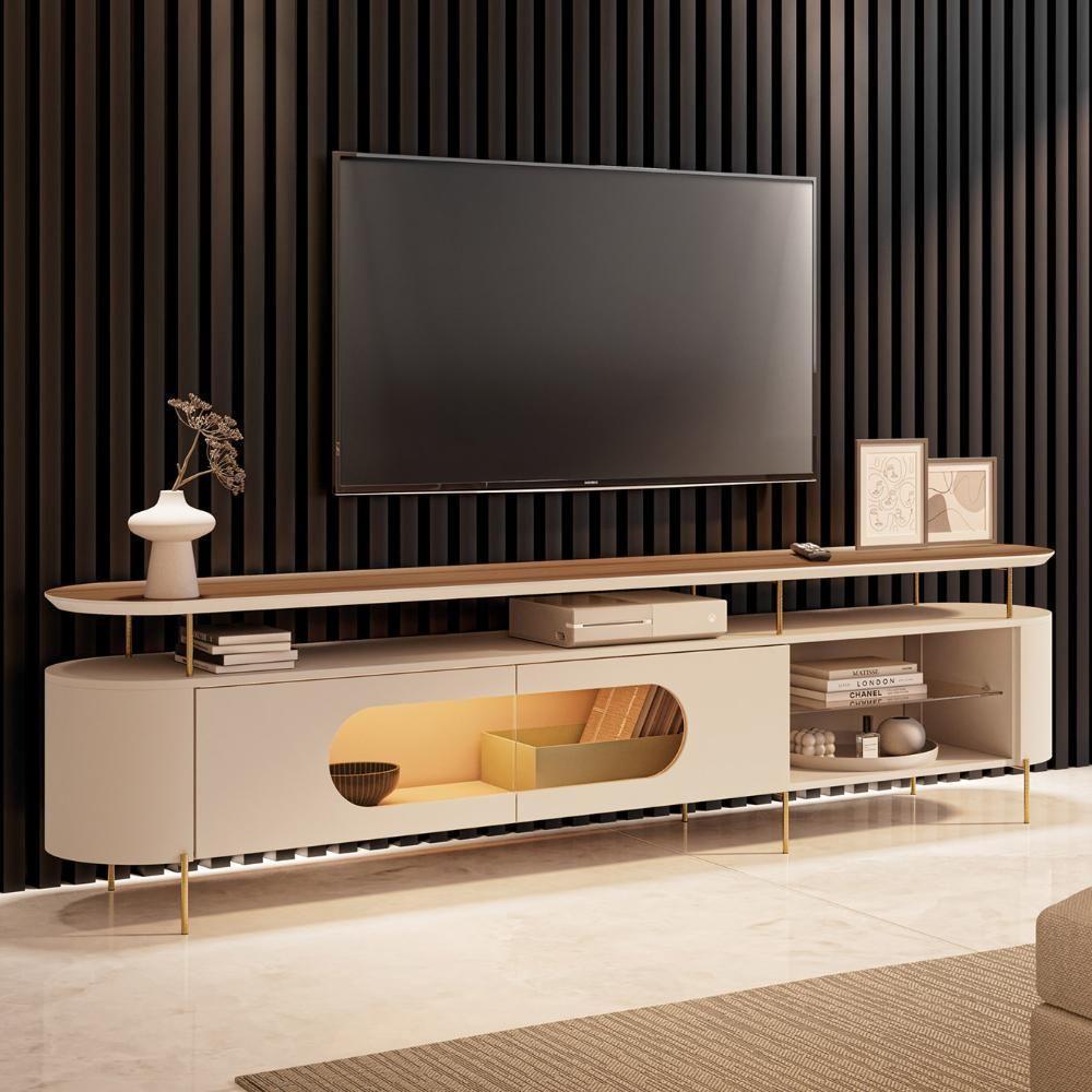 Rack Tv 85 Pol 220cm 2 Portas Com Led Dalya Off/castanho H01 - Mpozenato - 1