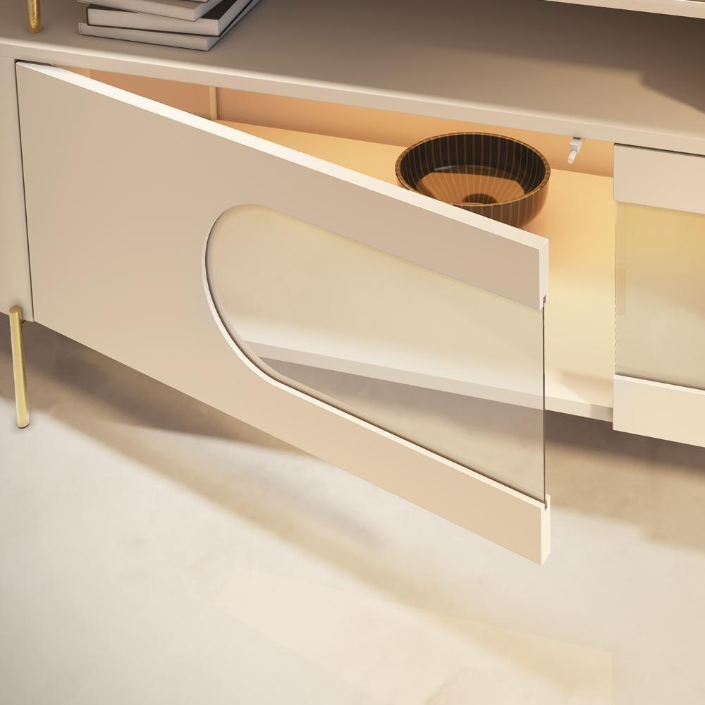 Rack Tv 85 Pol 220cm 2 Portas Com Led Dalya Off/cinamomo H01 - Mpozenato - 5