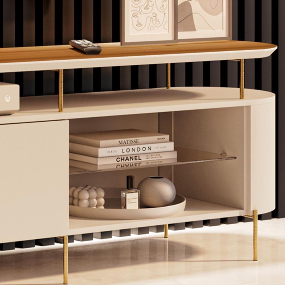 Rack Tv 85 Pol 220cm 2 Portas Com Led Dalya Off/cinamomo H01 - Mpozenato - 6