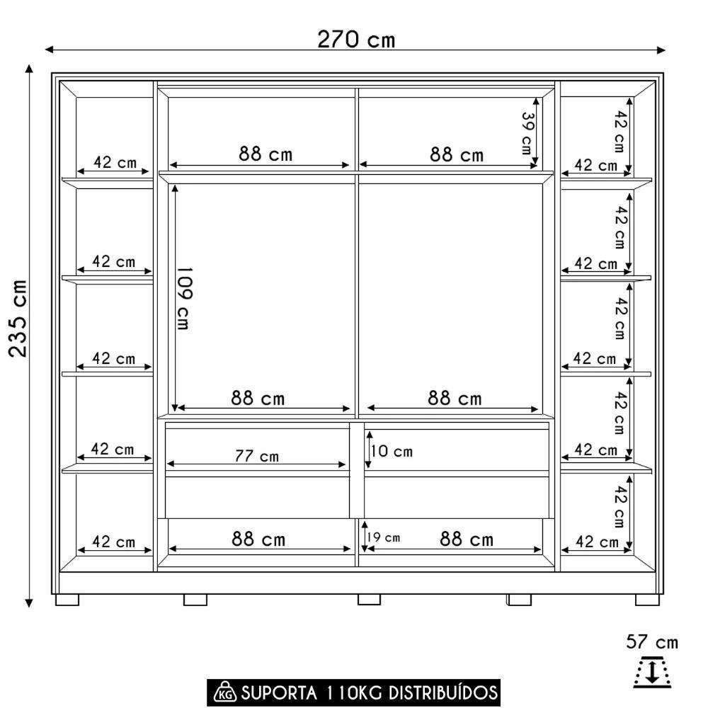 Guarda Roupa Casal 270cm 4 Espelhos Jacarandá Flex Off/freijó - Albatroz - 4