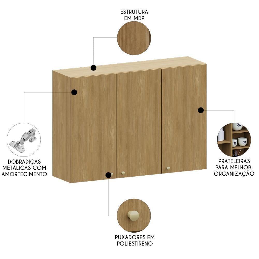 Armário De Cozinha Aéreo 120cm 3 Portas Mirella Freijó L01 - Mpozenato - 3