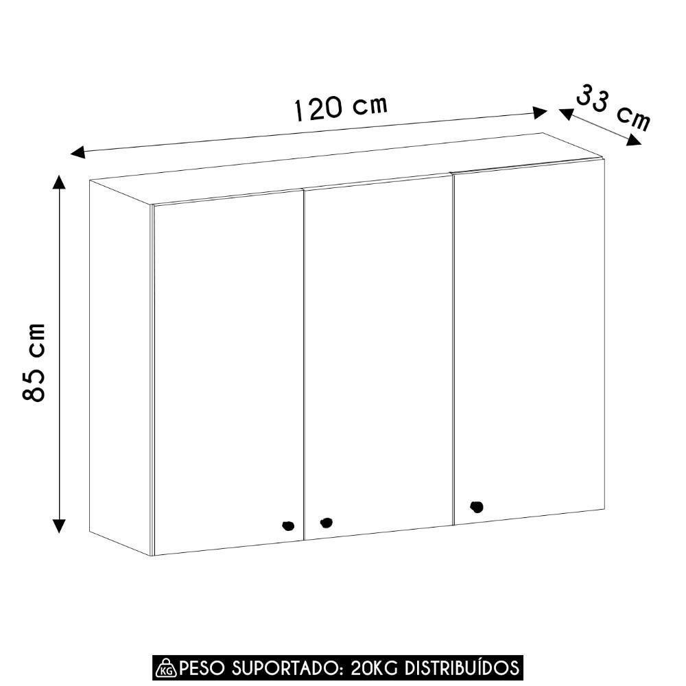 Armário De Cozinha Aéreo 120cm 3 Portas Mirella Freijó L01 - Mpozenato - 4