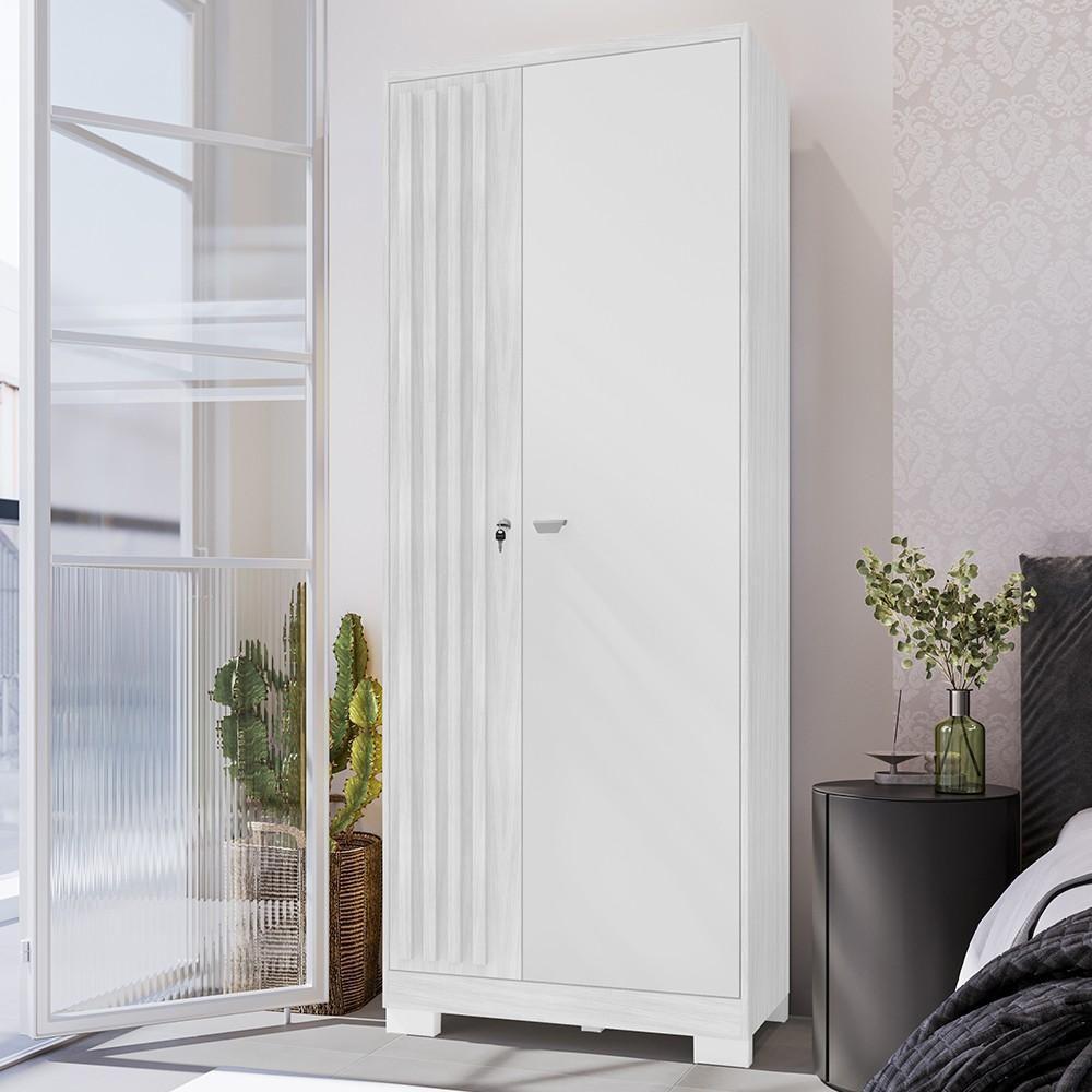Guarda Roupa Solteiro 2 Portas Com Chave Versus Carvalho Branco/branco - Incorplac - 2