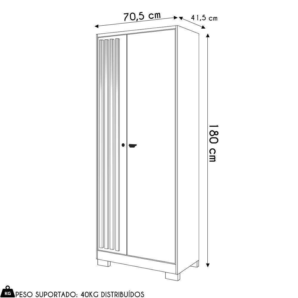 Guarda Roupa Solteiro 2 Portas Com Chave Versus Carvalho Branco/branco - Incorplac - 4
