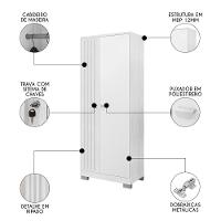 Guarda Roupa Solteiro 2 Portas Com Chave Versus Carvalho Branco/branco - Incorplac - 3