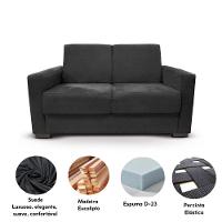 Sofá Estofado 2 Lugares Sala Estar Recepção Gabriela Suede Preto