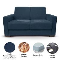 Sofá Estofado 2 Lugares Sala Estar Recepção Mariana Suede Azul Marinho