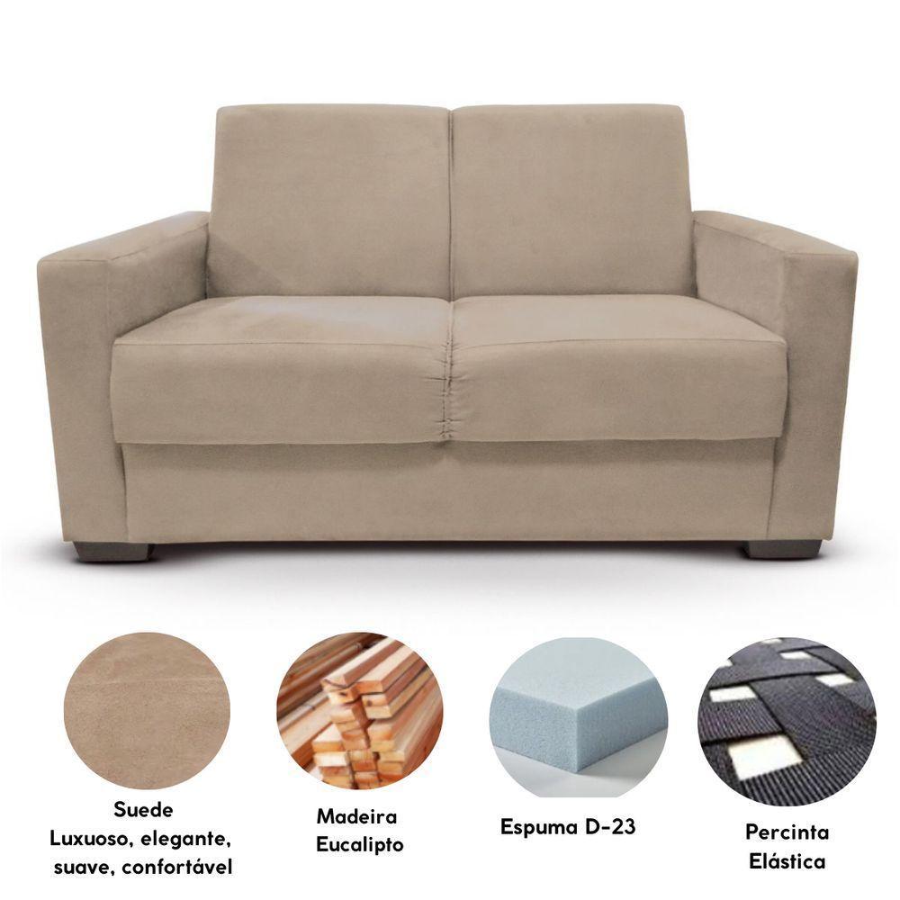 Sofá Estofado 2 Lugares Sala Estar Recepção Mariana Suede Bege - 4
