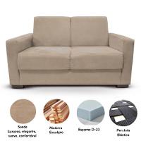 Sofá Estofado 2 Lugares Sala Estar Recepção Mariana Suede Bege