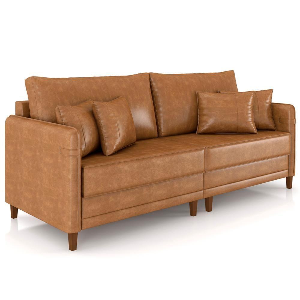 Sofá 4 Lugares Living 252cm Pé Madeira Zoe Sintético Camel Z08 - Mpozenato - 2