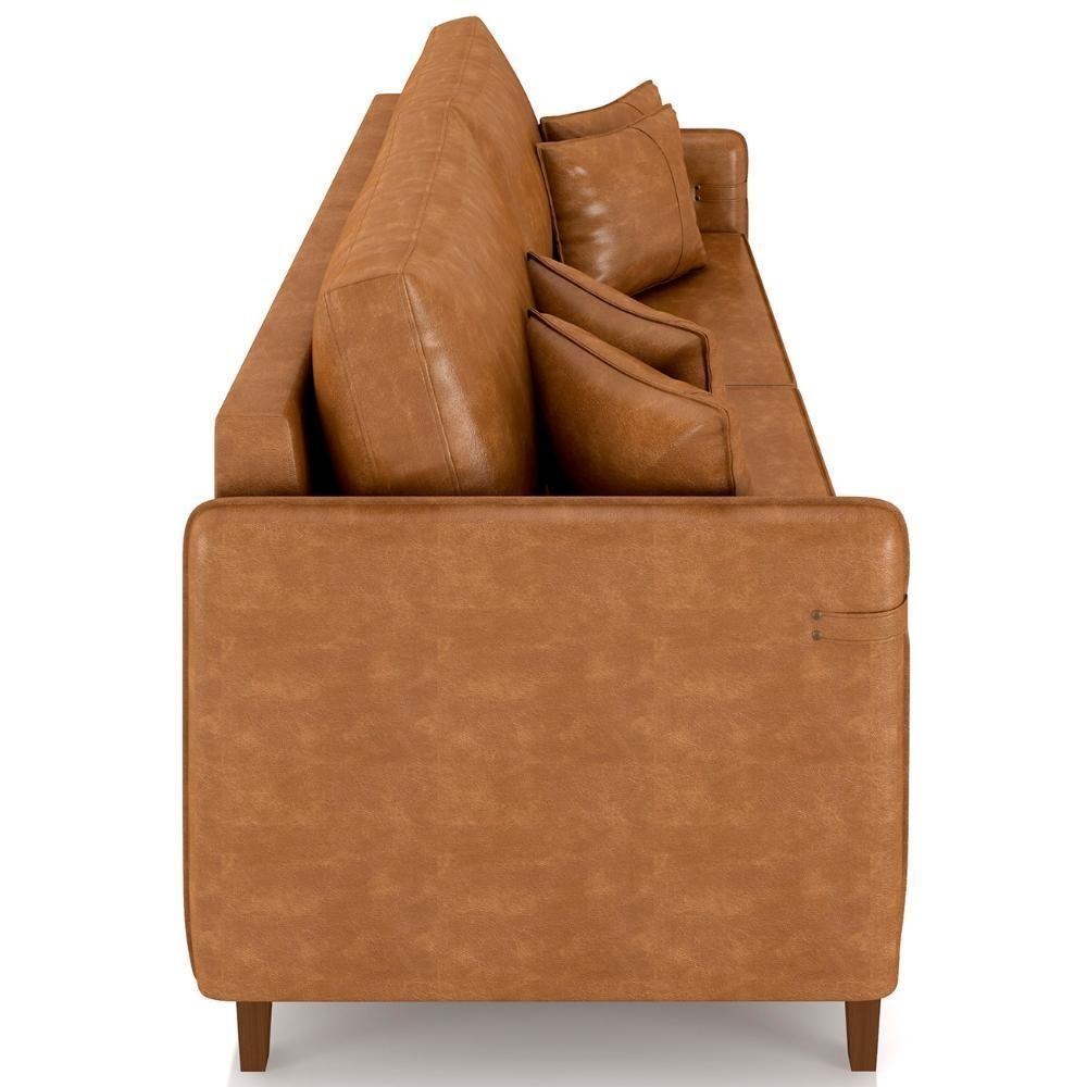Sofá 4 Lugares Living 252cm Pé Madeira Zoe Sintético Camel Z08 - Mpozenato - 7