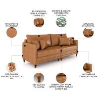 Sofá 4 Lugares Living 252cm Pé Madeira Zoe Sintético Camel Z08 - Mpozenato - 3