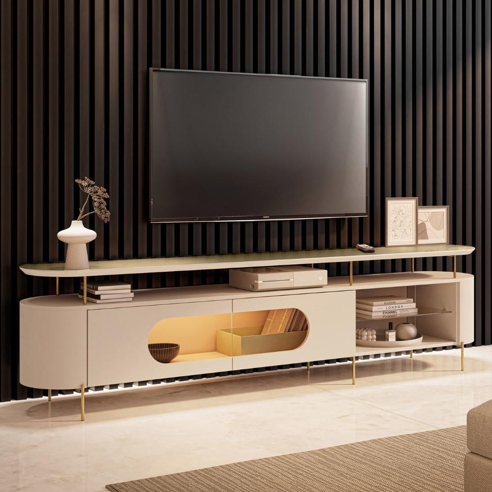 Rack Tv 85 Pol 220cm 2 Portas Com Led Dalya Off/champanhe H01 - Mpozenato - 1