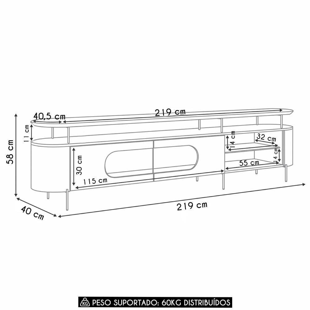 Rack Tv 85 Pol 220cm 2 Portas Com Led Dalya Off/champanhe H01 - Mpozenato - 4