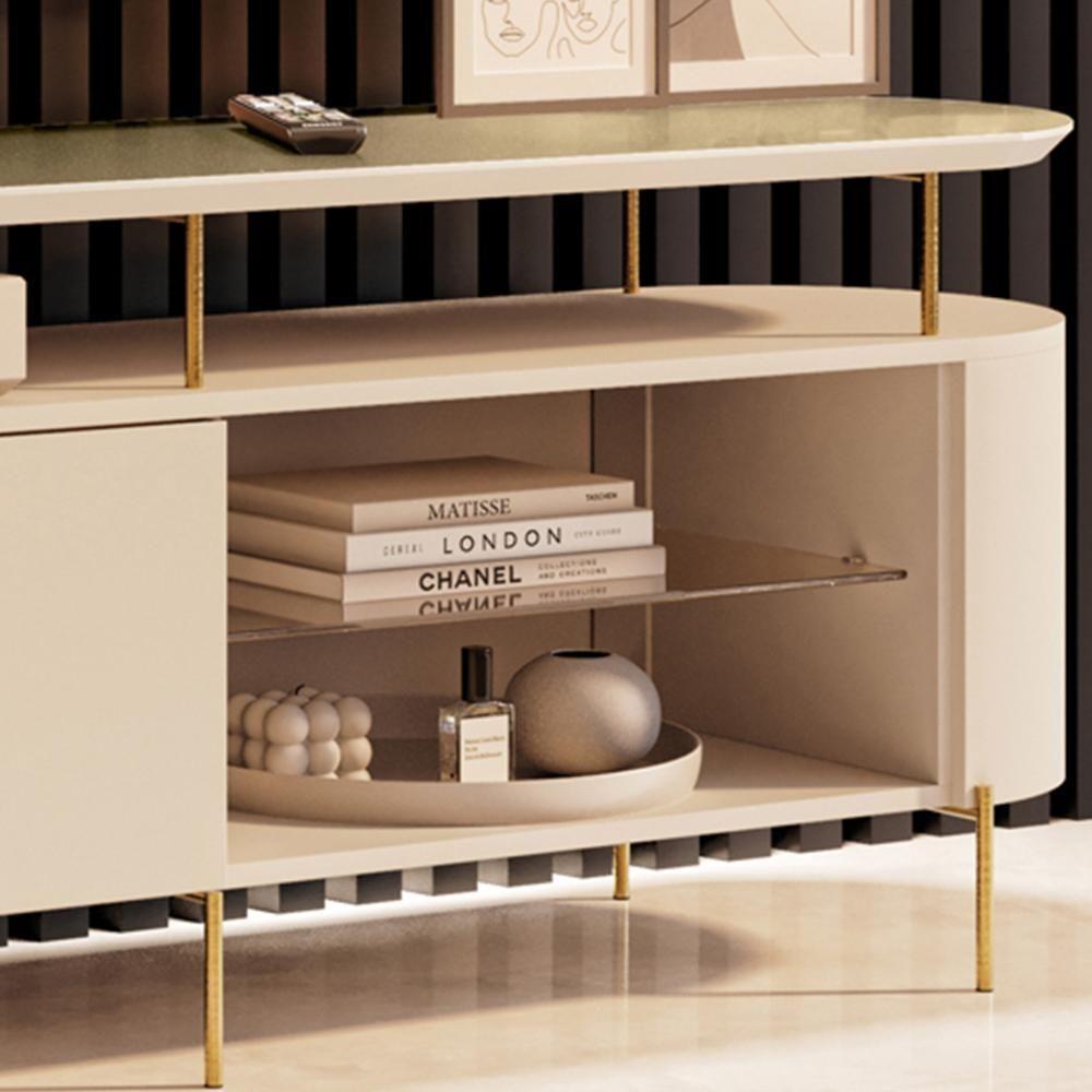 Rack Tv 85 Pol 220cm 2 Portas Com Led Dalya Off/champanhe H01 - Mpozenato - 6