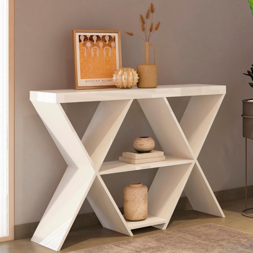 Aparador Sala De Estar 110cm 1 Prateleira Jhonny Off White A09 - Mpozenato - 1