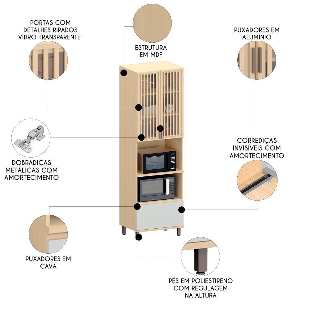 Paneleiro Cozinha Torre Quente Ripado Pierre Carvalho/cinza L01 - Mpozenato - 3