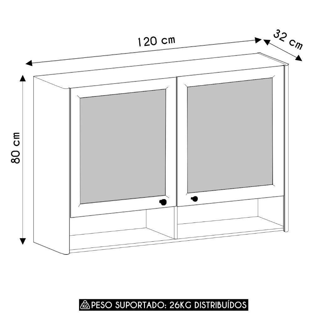 Armário De Cozinha 120cm 2 Portas Com Vidro Marina Freijó L01 - Mpozenato - 4