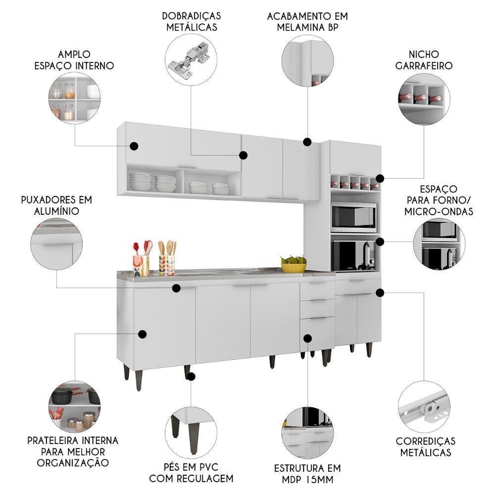 Armário De Cozinha Cp02 Com Pia 180cm Pérola Z34 Branco - Mpozenato - 3