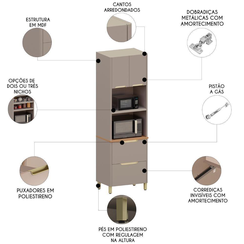 Paneleiro De Cozinha Torre Quente 70cm Marina Cinammon L01 - Mpozenato - 3