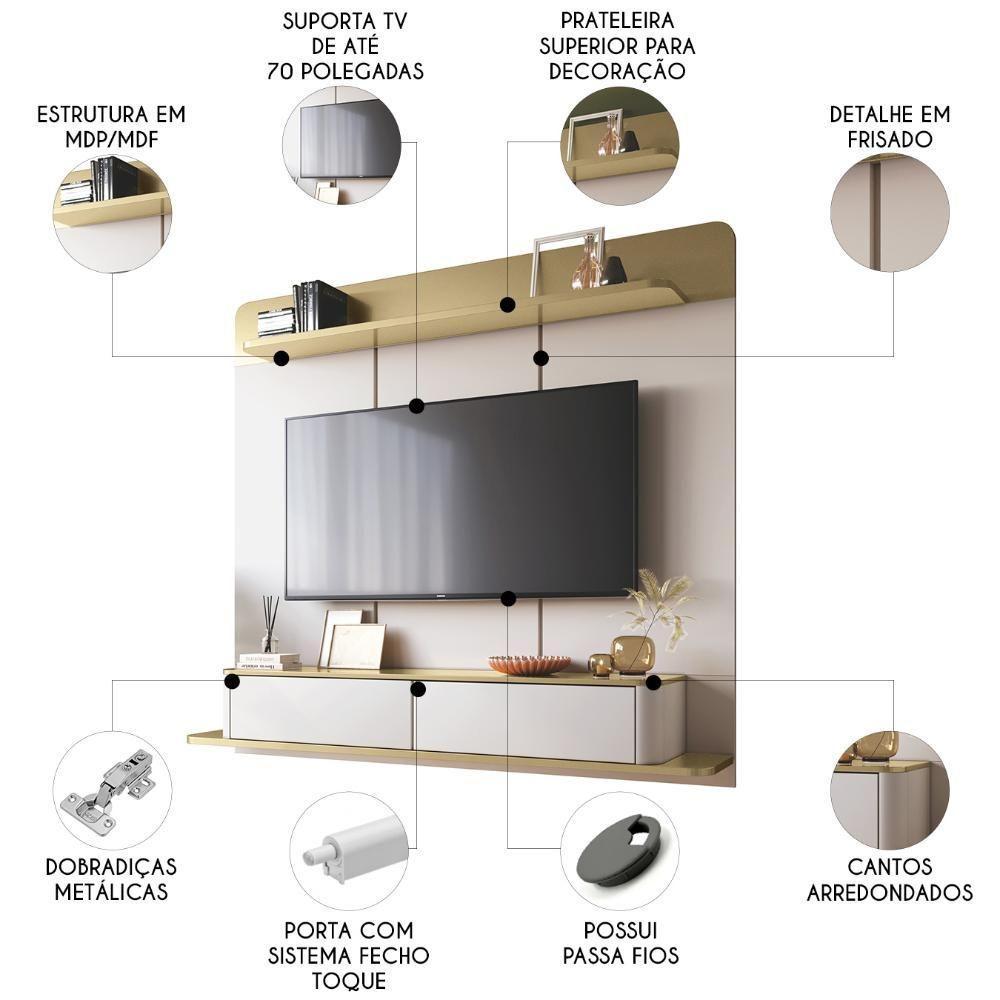 Painel Tv 70 Pol 180cm Bancada Suspensa Gava Off/champanhe H01 - Mpozenato - 3