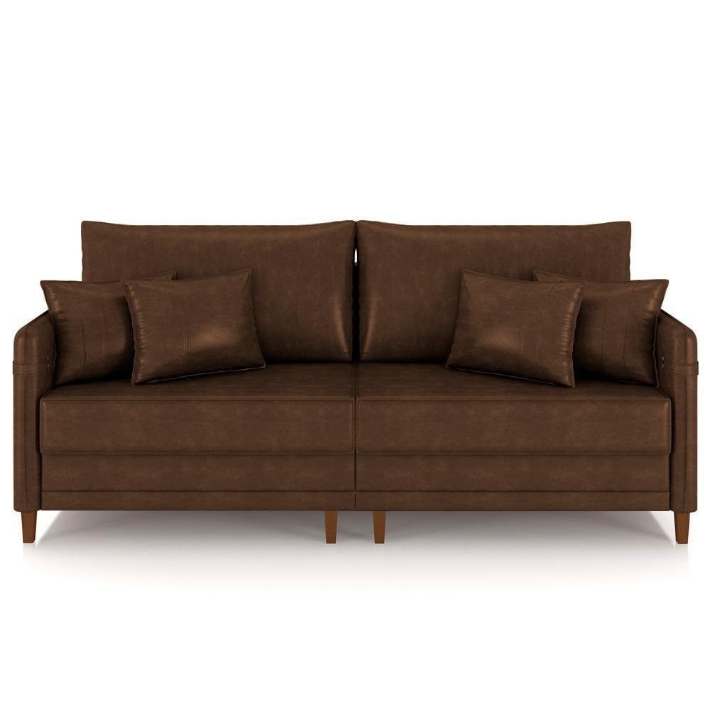 Sofá 4 Lugares Living 252cm Pé Madeira Zoe Sintético Marrom Z08 - Mpozenato - 5