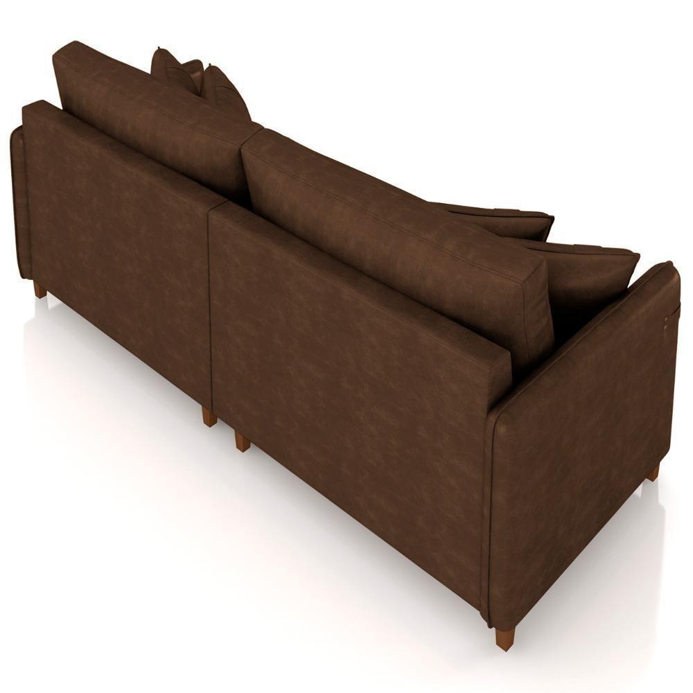 Sofá 4 Lugares Living 252cm Pé Madeira Zoe Sintético Marrom Z08 - Mpozenato - 6