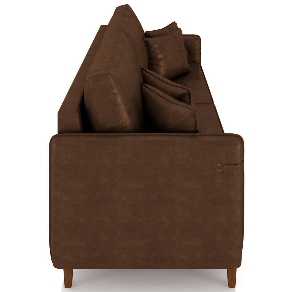 Sofá 4 Lugares Living 252cm Pé Madeira Zoe Sintético Marrom Z08 - Mpozenato - 7