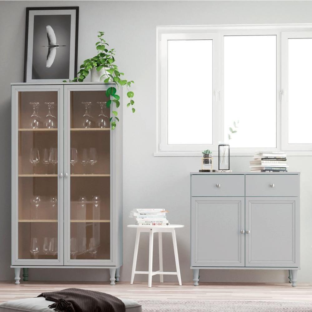 Aparador 2 Gavetas 2 Portas + Cristaleira Ditália 2 Portas R-629 E-957 Cinza - 1