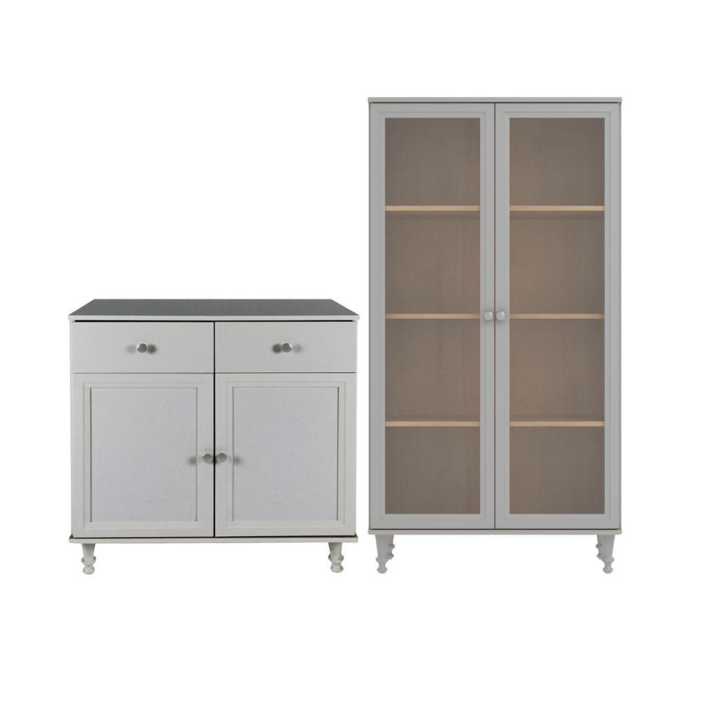 Aparador 2 Gavetas 2 Portas + Cristaleira Ditália 2 Portas R-629 E-957 Cinza - 3