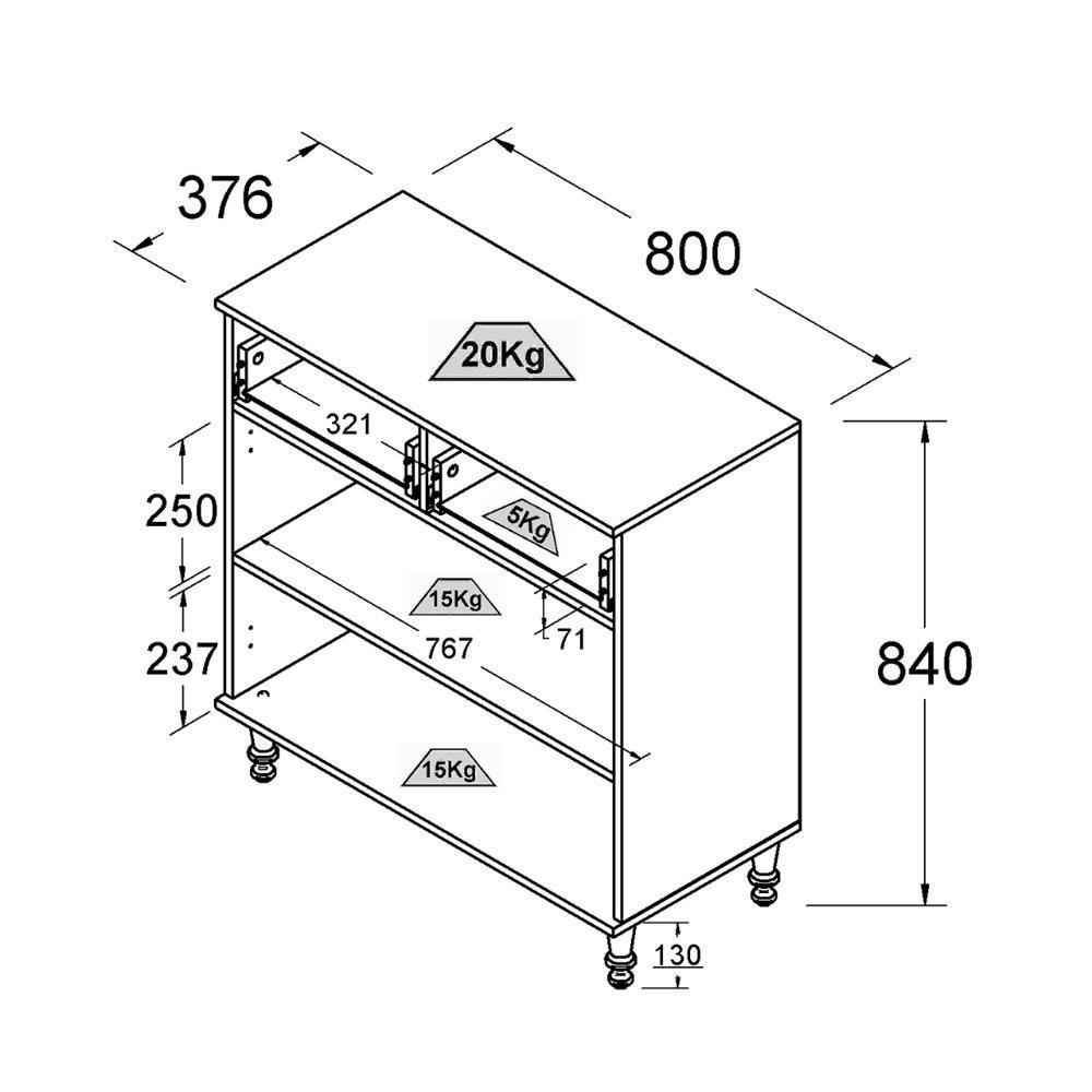Aparador 2 Gavetas 2 Portas + Cristaleira Ditália 2 Portas R-629 E-957 Cinza - 4