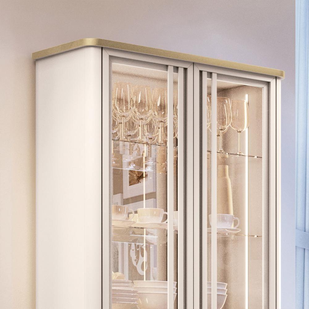 Cristaleira De Vidro Com Espelho E Led Alvora Off/champanhe H01 - Mpozenato - 5