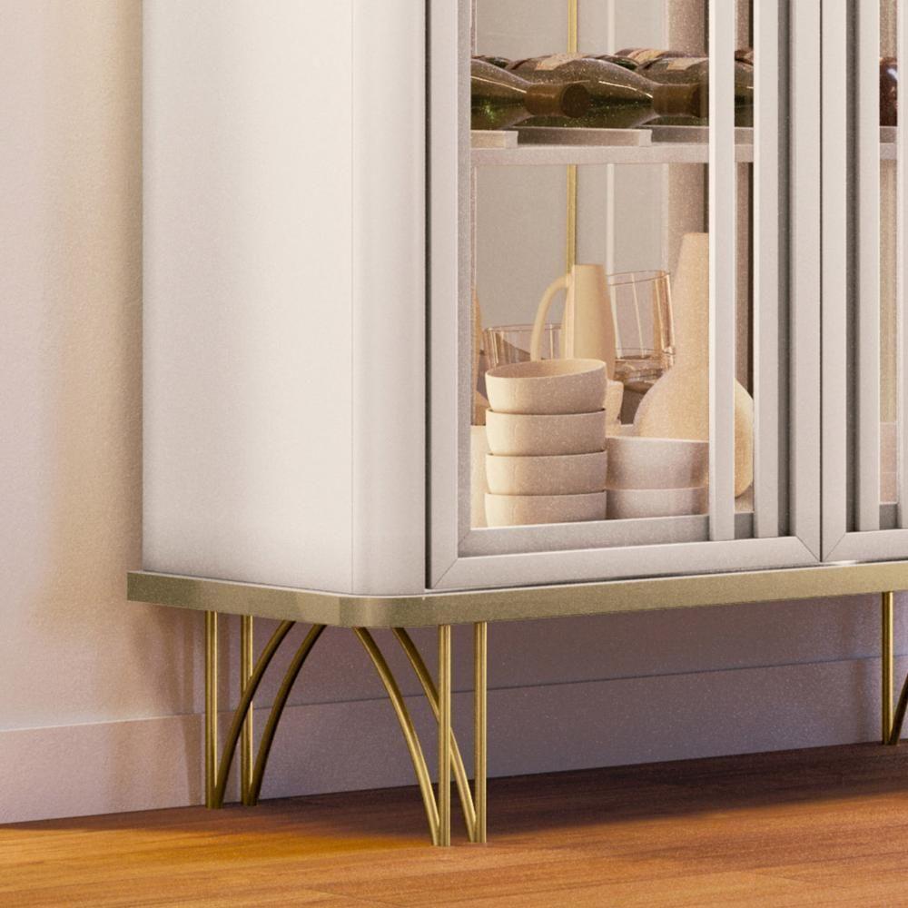 Cristaleira De Vidro Com Espelho E Led Alvora Off/champanhe H01 - Mpozenato - 6