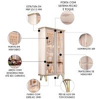 Cristaleira De Vidro Com Espelho E Led Alvora Off/champanhe H01 - Mpozenato - 3