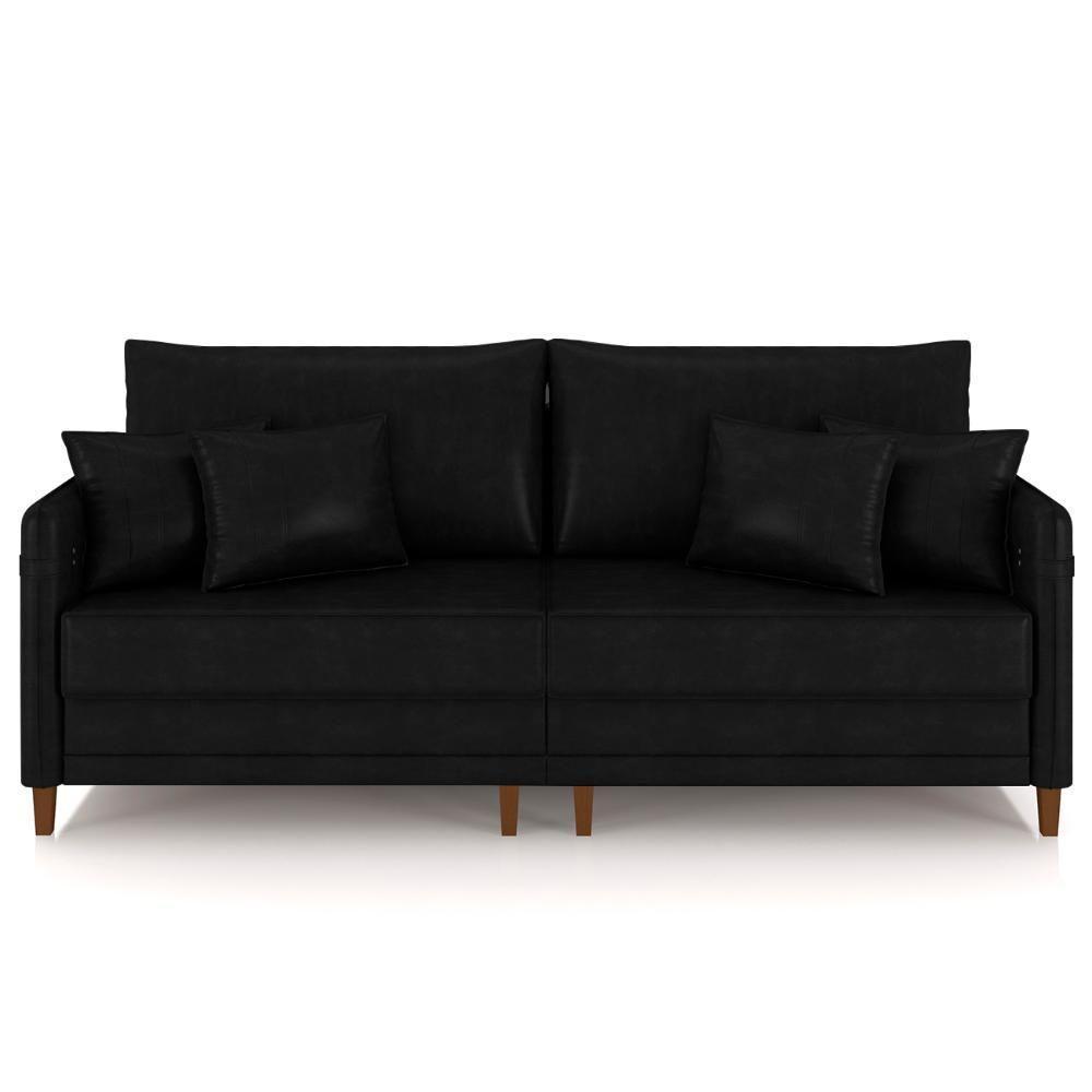 Sofá 4 Lugares Living 252cm Pé Madeira Zoe Sintético Preto Z08 - Mpozenato - 5