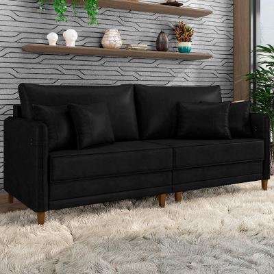Sofá 4 Lugares Living 252cm Pé Madeira Zoe Sintético Preto Z08 - Mpozenato