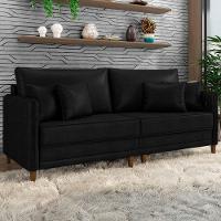 Sofá 4 Lugares Living 252cm Pé Madeira Zoe Sintético Preto Z08 - Mpozenato - 1