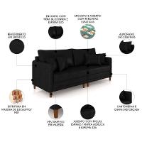 Sofá 4 Lugares Living 252cm Pé Madeira Zoe Sintético Preto Z08 - Mpozenato - 3