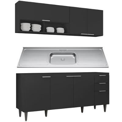 Armário De Cozinha Cp01 Com Pia 180cm Pérola Z34 Preto - Mpozenato