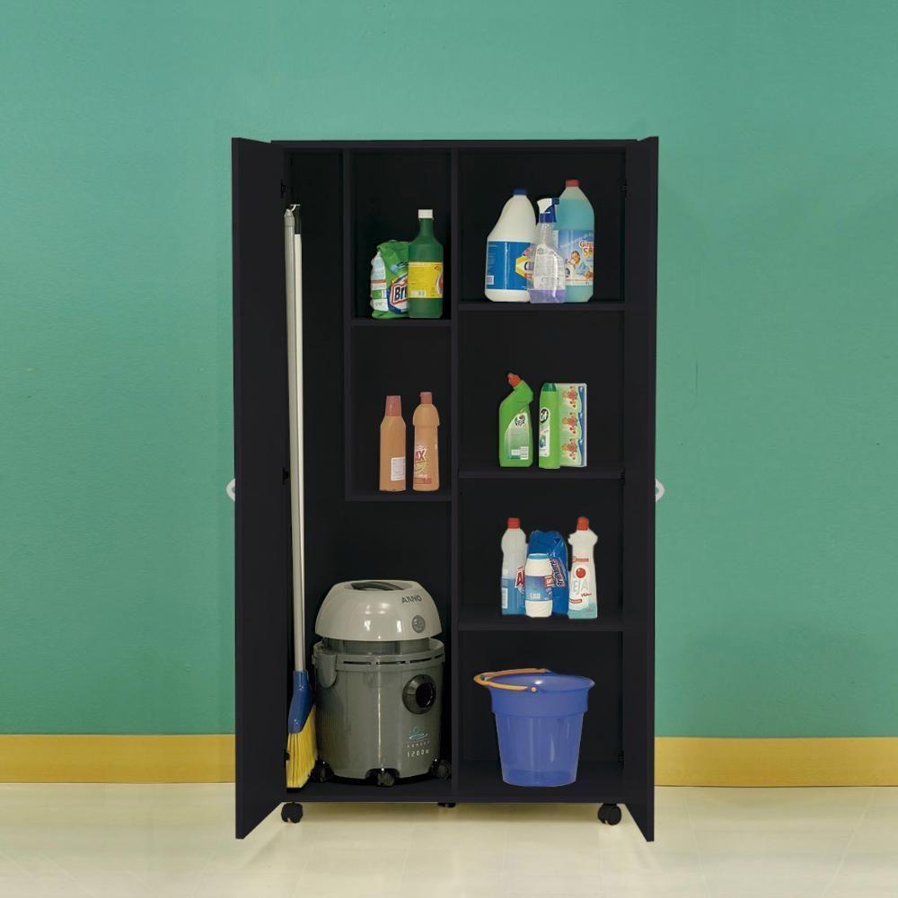 Armário Multiuso Ditália 2 Portas Com Rodízios Ar-70 Preto - 3
