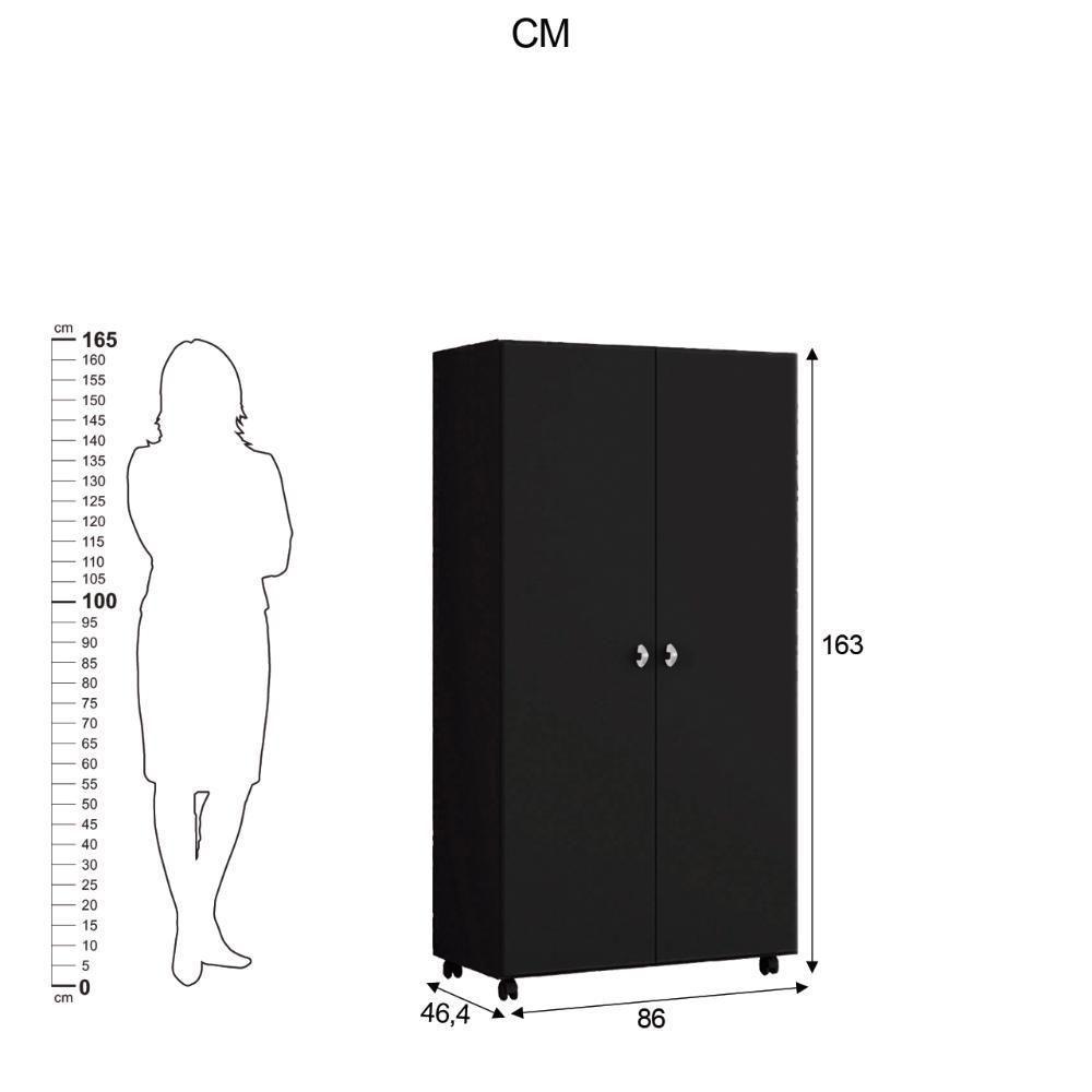 Armário Multiuso Ditália 2 Portas Com Rodízios Ar-70 Preto - 6