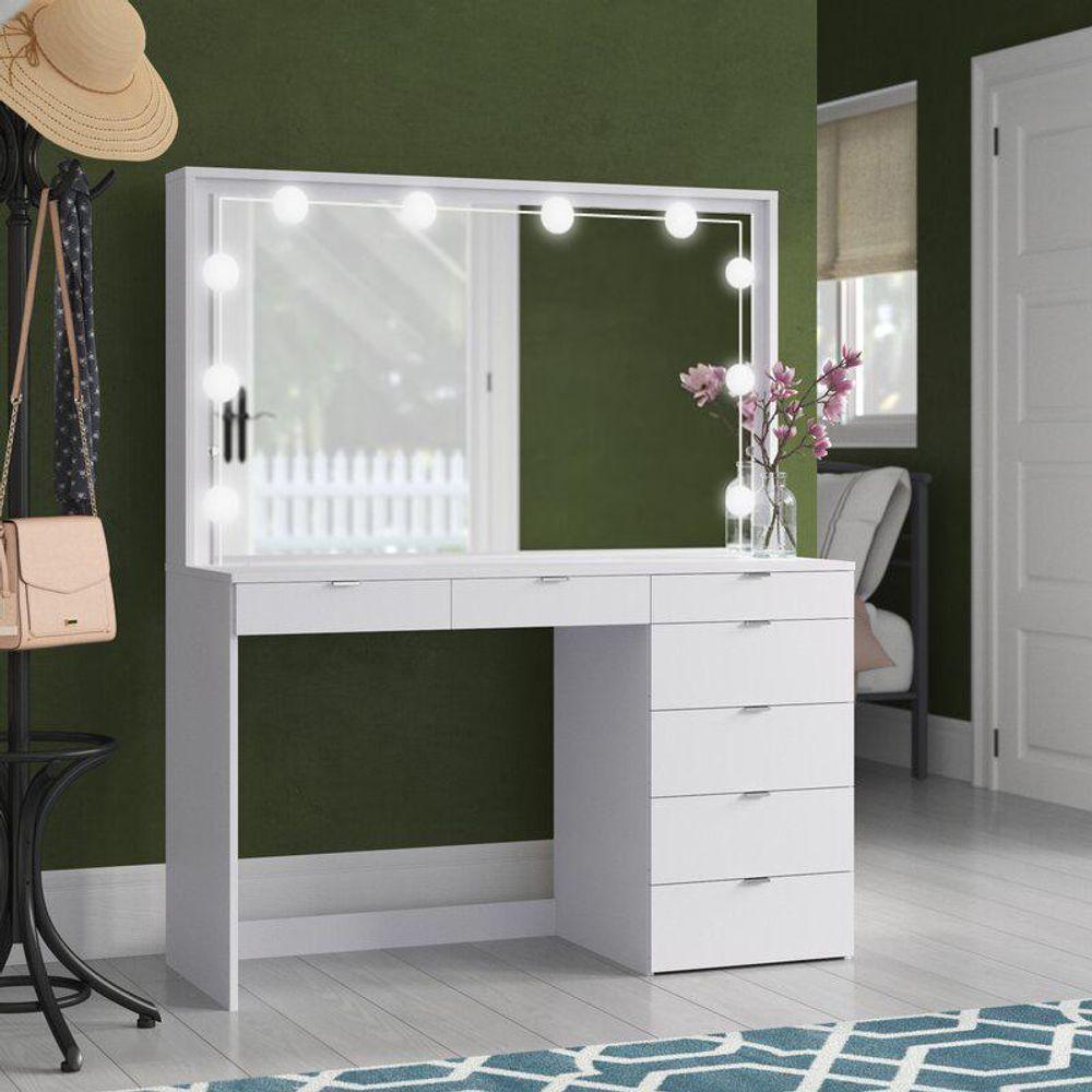 Penteadeira Ditália 7 Gavetas Branco Com Kit Luz Camarim - 2