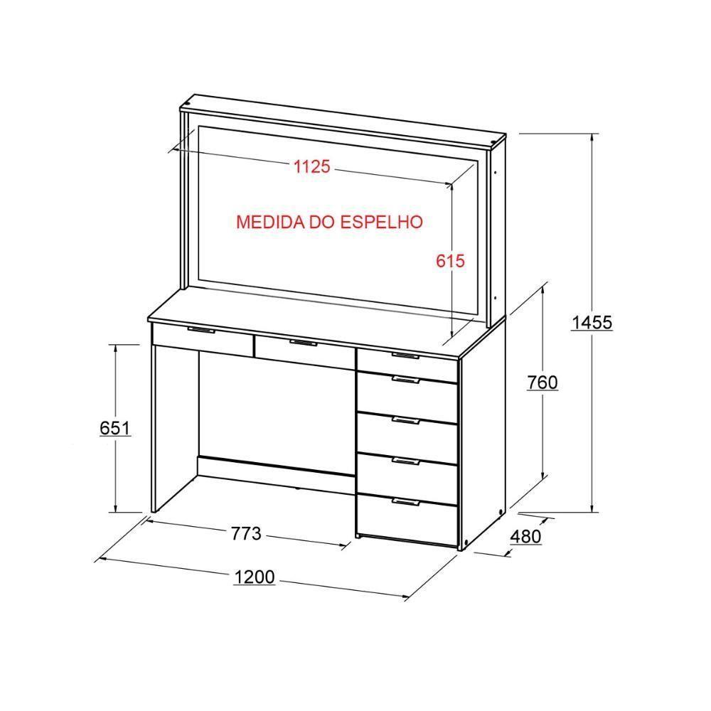 Penteadeira Ditália 7 Gavetas Branco Com Kit Luz Camarim - 3