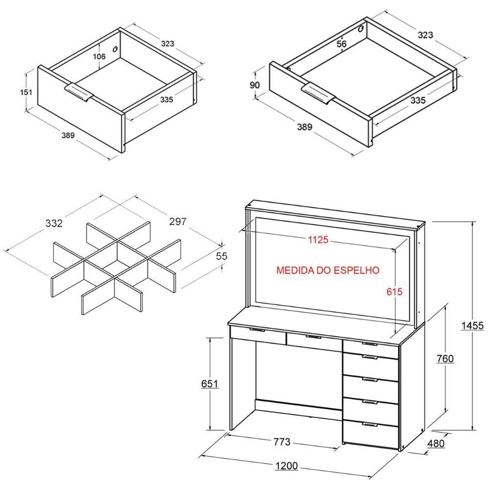 Penteadeira Ditália 7 Gavetas 2divisórias Kit Luz Camarim - 8