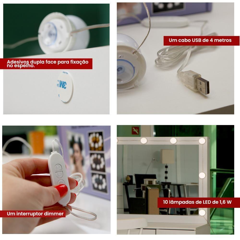 Penteadeira Ditália 7 Gavetas Pe-80 Branco Com Kit Luz Camarim - 9