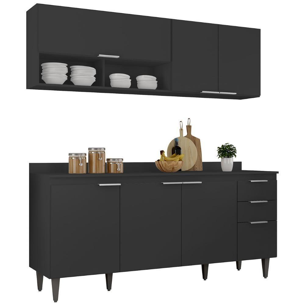 Armário De Cozinha Com Tampo Cp01 180cm Pérola Preto Z34 - Mpozenato - 1